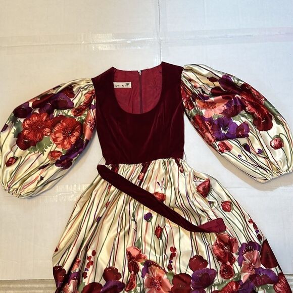 Vintage Victor Costa velvet satin floral dress with side pocket size 8 - Picture 16 of 17